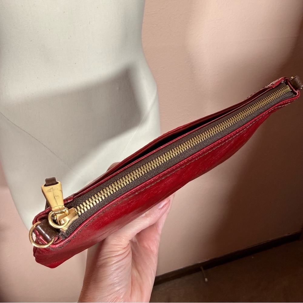 HOBO red leather zip top minimalist clutch southwestern - Picture 11 of 16